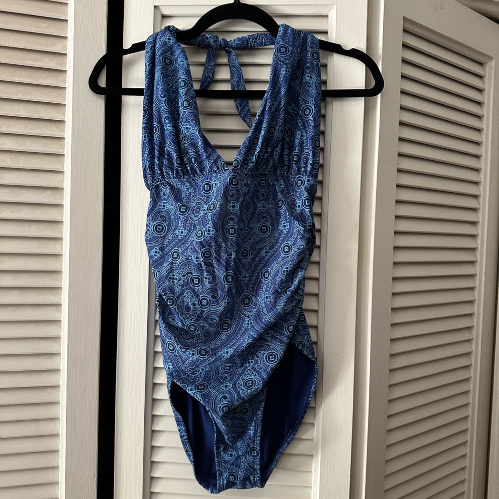 Old Navy swim suit-blue paisley pattern size medium.